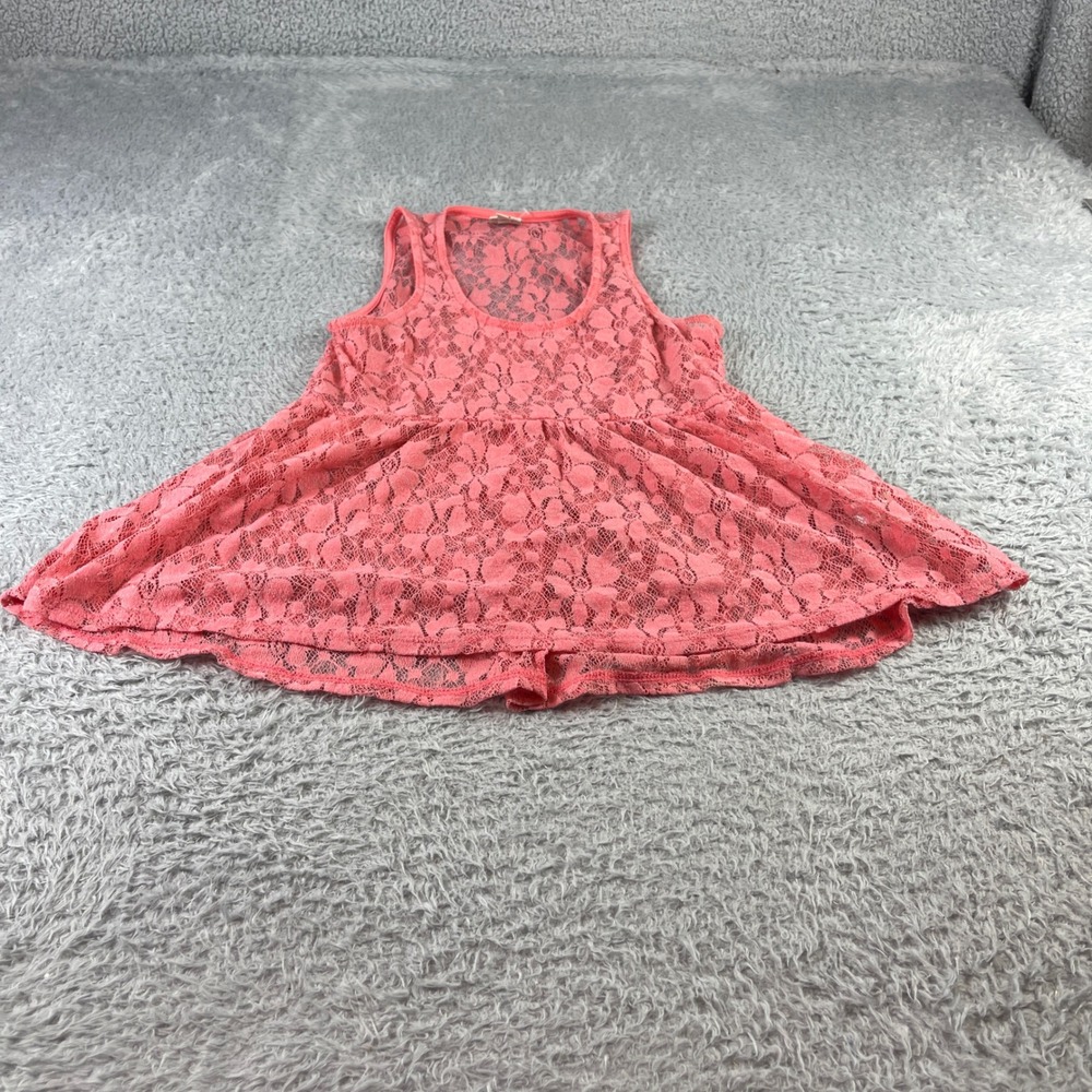 Mudd Pink Floral Lace Peplum Tank Top Sleeveless Sheer Babydoll Small